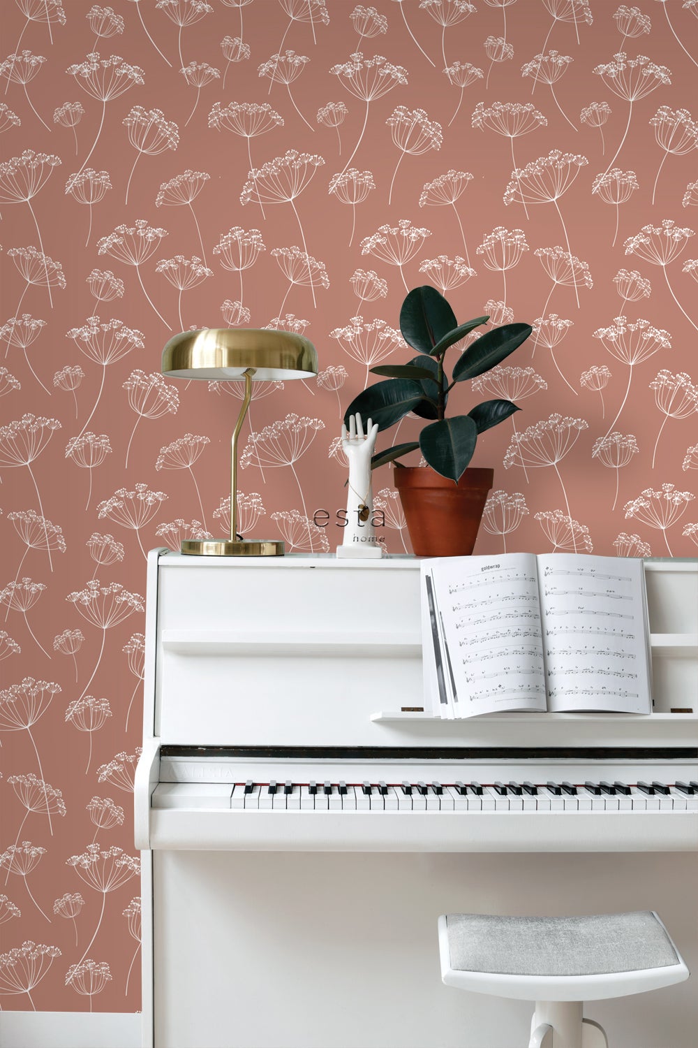 Papier peint ombelles terracotta et blanc - 53 cm x 10.05 m - ESTAhome - 6