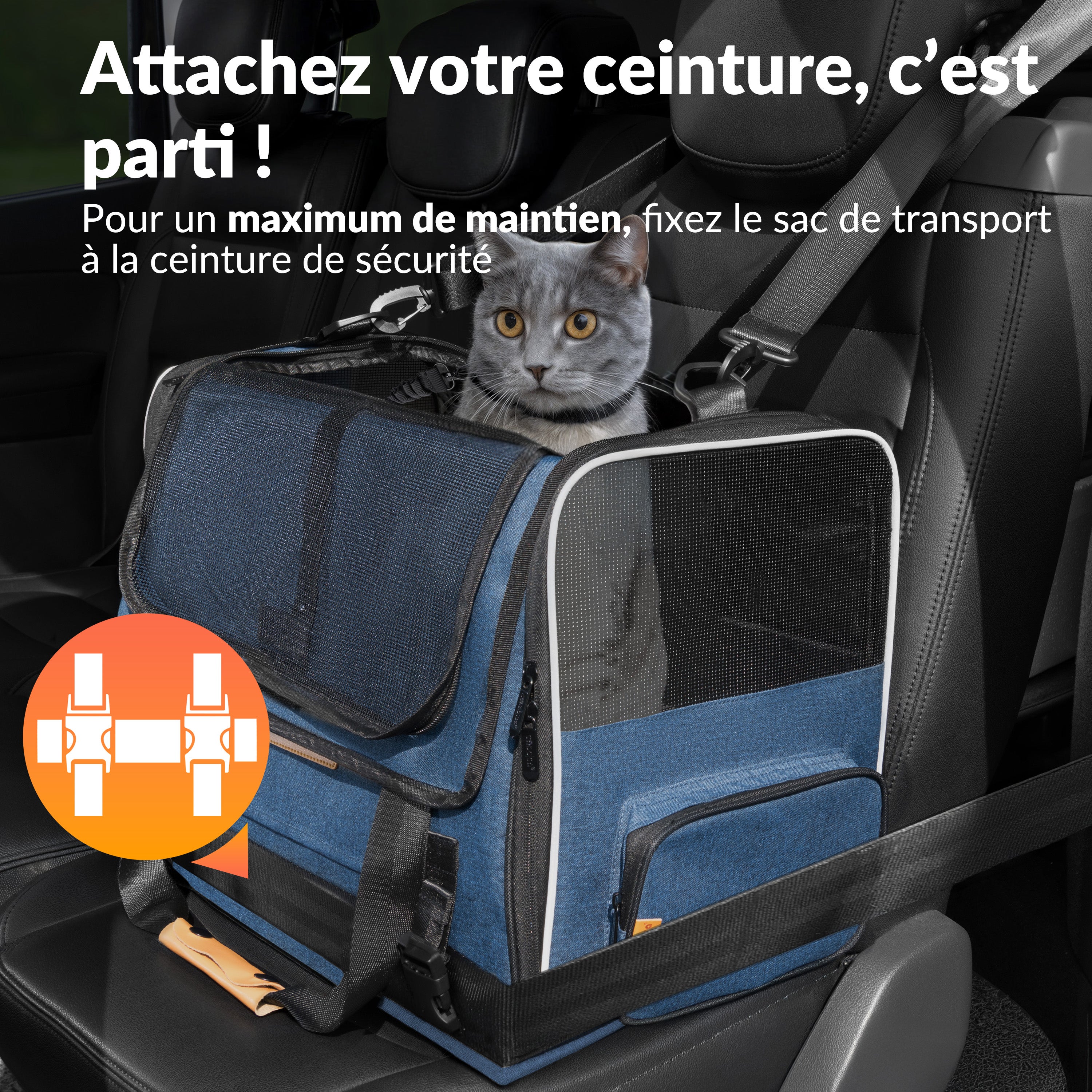 CADOCA® Sac de transport pour chat chien max. 20kg Bleu pliable avec bandoulière caisse de transport chat respirant avec gamelle - 5