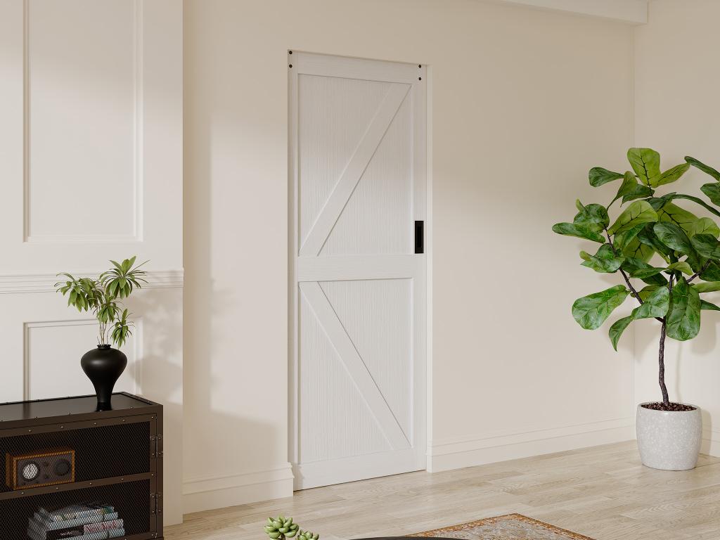 Drzwi przesuwne chowane w ścianie z drewna i MDF - biały - wys. 205 x szer. 93 cm - NEFARA