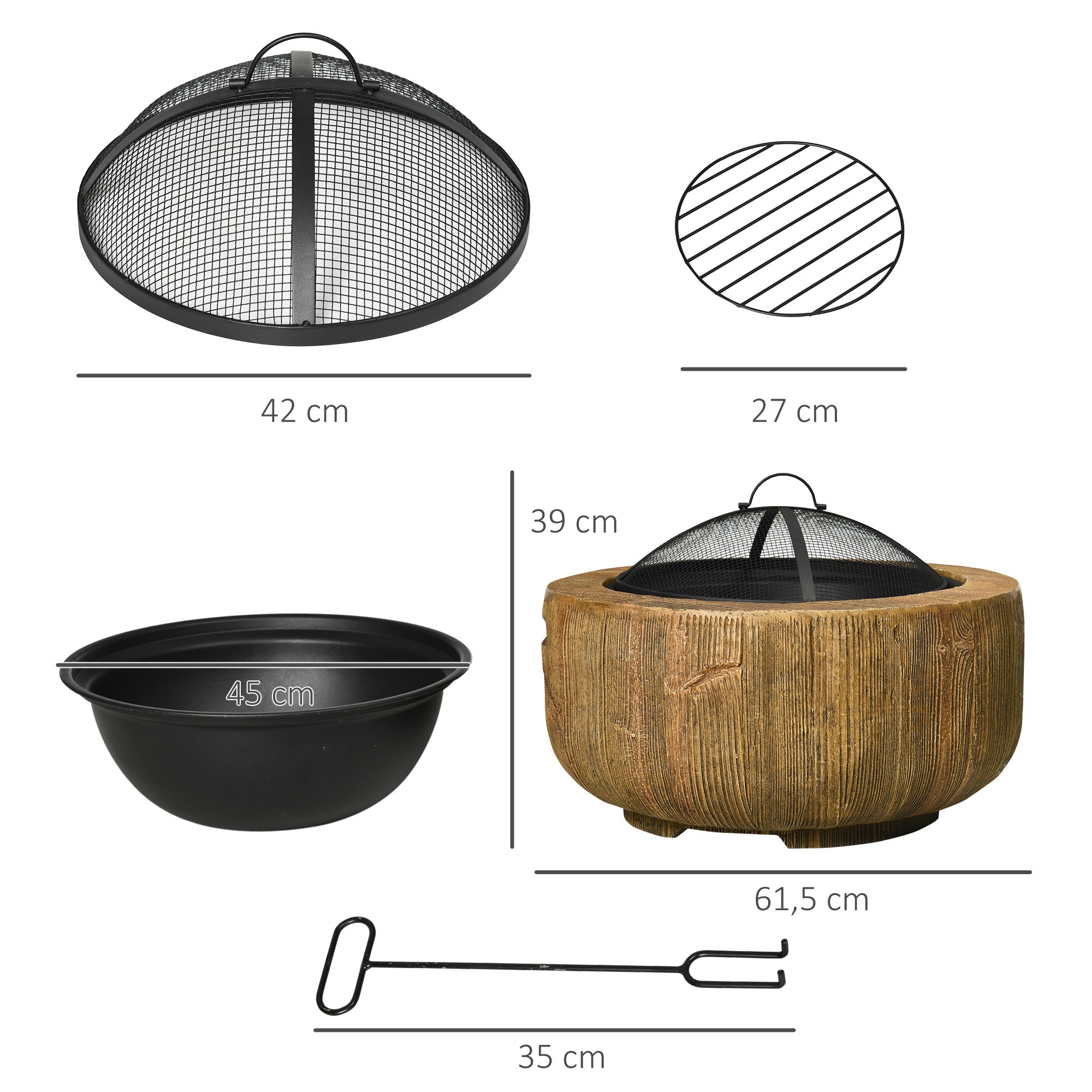 Fogueira com tampa e gancho, design tronco de árvore, aço marrom, para jardim, terraço e camping - 3