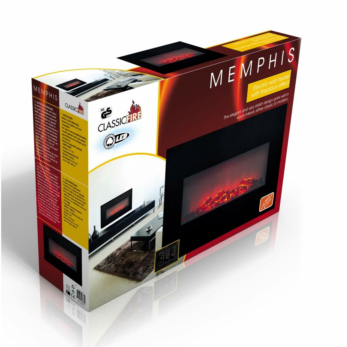 Poêle/cheminée led modele memphis 1800w - 3