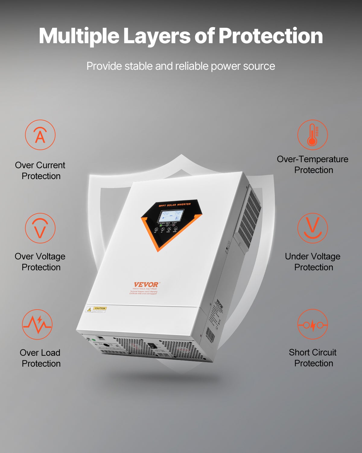 Onduleur Solaire Hybride 6000W, Chargeur Sinusoïdal Pur Tout-en-un, 48V CC vers 220/230V CA, MPPT 120A Intégré, pour Systèmes Photovoltaïques VEVOR - 6