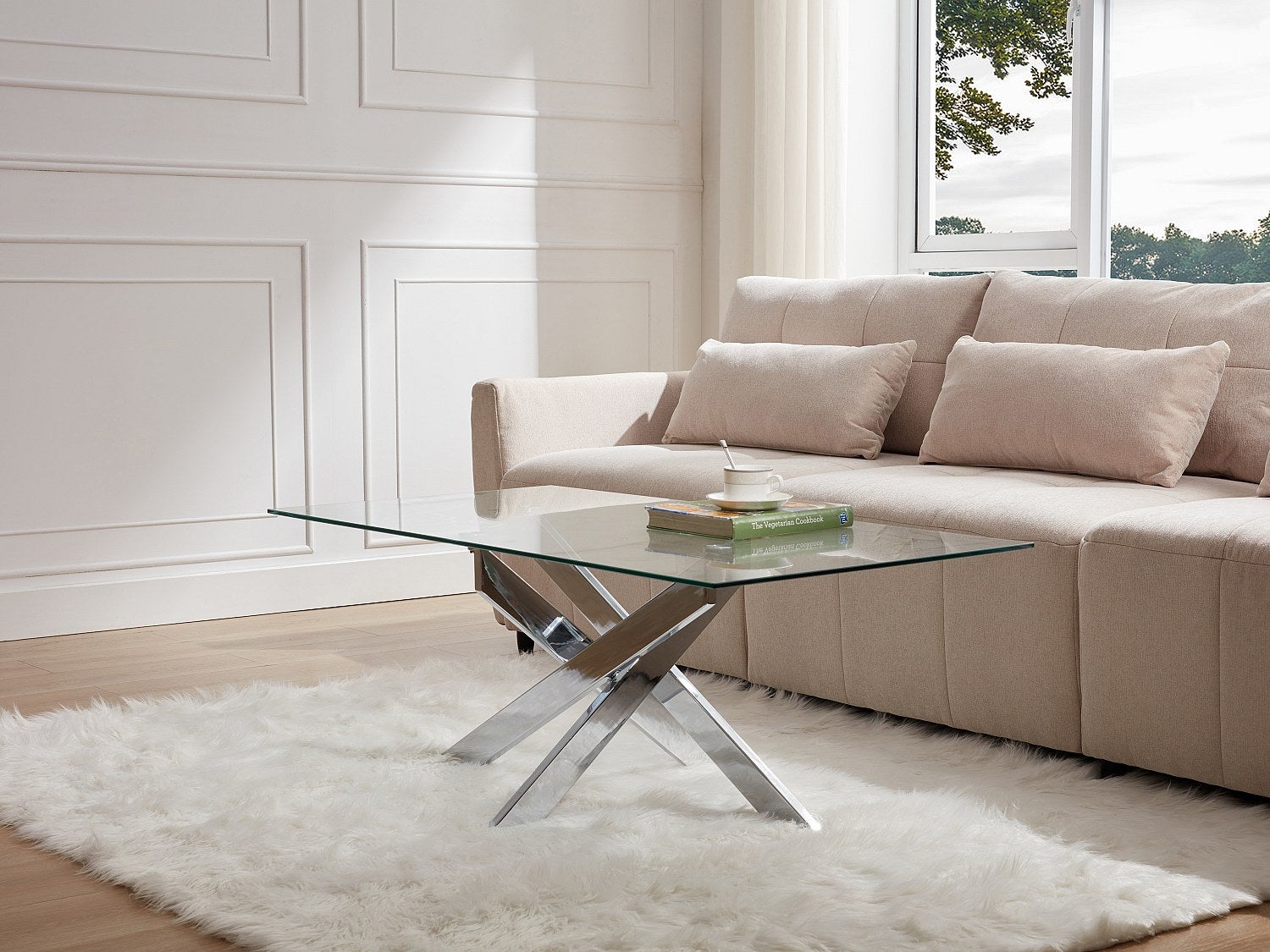 Table basse en verre trempé et métal chromé - Transparent - COSIMA - 2