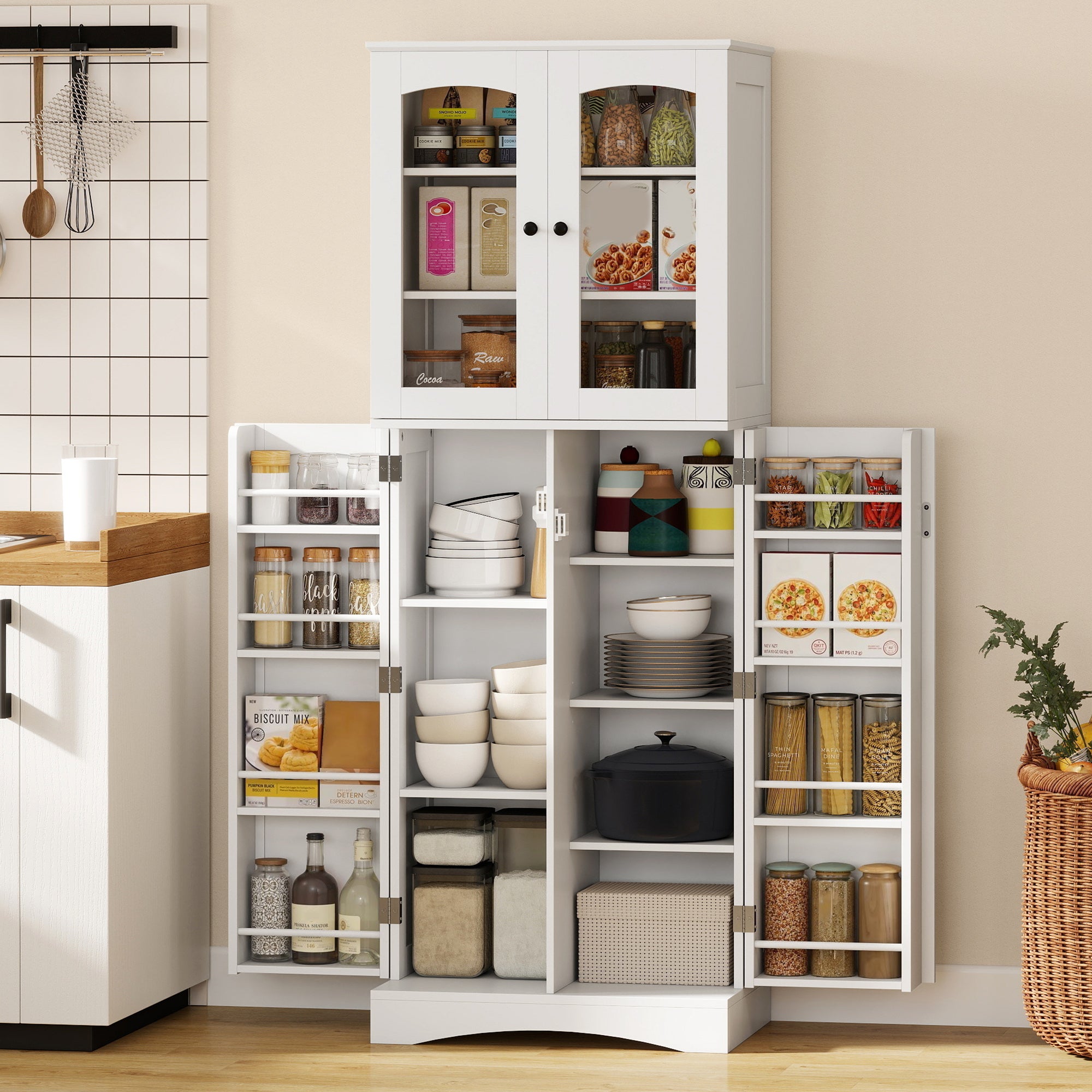 Garde-manger, 10 étagères et 8 rangements en porte, portes acrylique ...