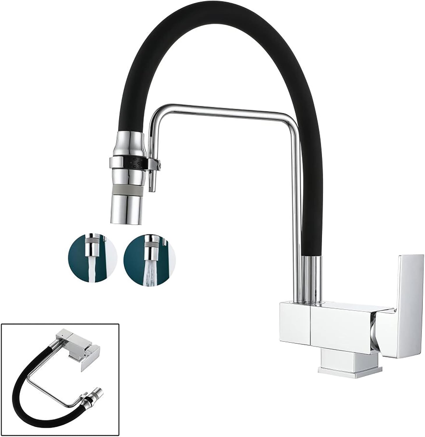 Robinet De Cuisine Noir Mat Kelelife - Bec Haute Arche Orientable 360° - Laiton - Monotrou