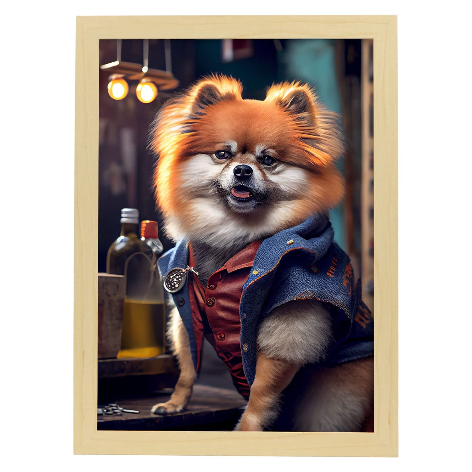 Nacnic lámina pomeranian creativo en estilo fotografía a todo color divertidas ilustraciones de animales con ropa humana diseño y a3 marco madera