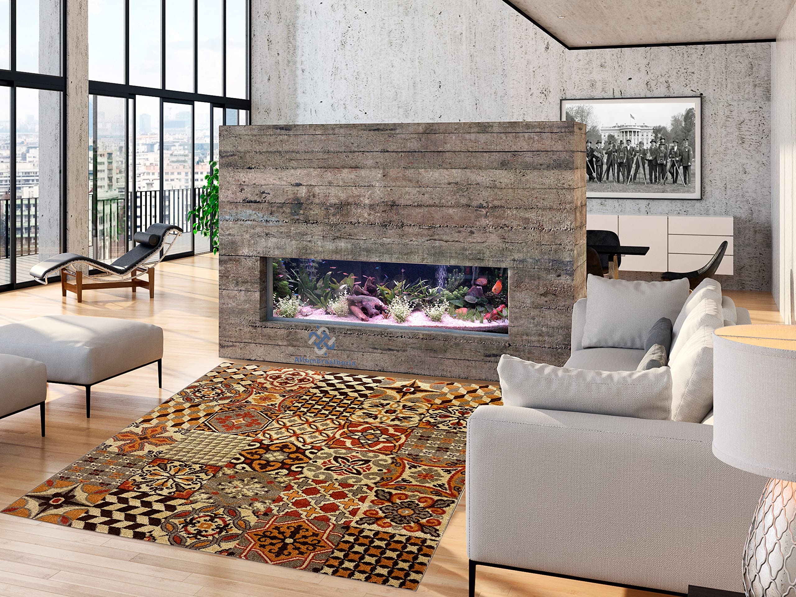 Alfombra moderna diseño mosaico   pelo corto lavable   ideal para salón, dormitorio, sala, comedor o habitaciones grandes (135 x 190 cm, beige)