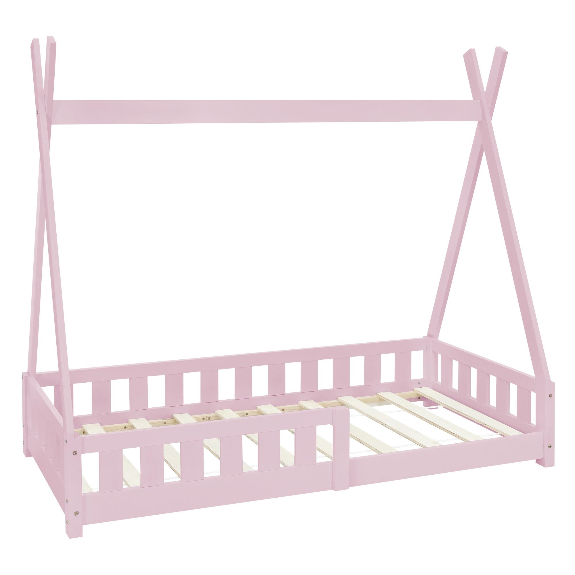 ML-Design Lit d'Enfants Tipi 90x200 cm Rose avec Protection Antichutes et Sommier à Lattes, Bois de Pin, Maison d'Enfant d'Intérieur avec Clôture, Tente de Jeu Indien pour Filles /Garçons