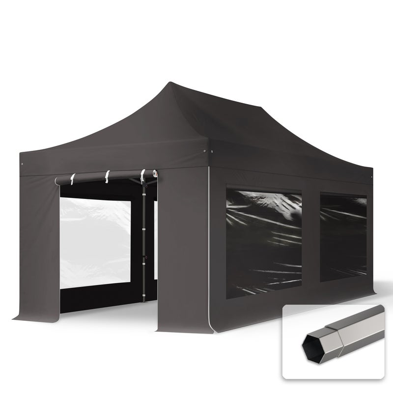 3x6 m Namiot Ekspresowy, PREMIUM Stal 40mm, ze ścianami bocznymi, okna panoramiczne, ciemnoszary