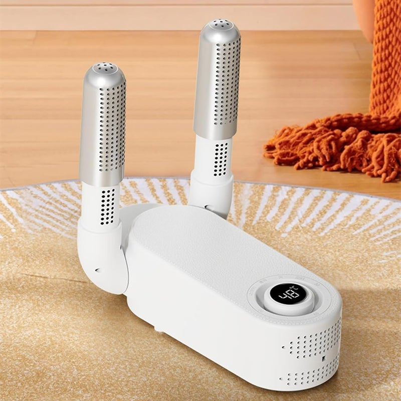 Przenośna suszarka do butów z ciepłym powietrzem, regulowana kratka i timer, składana konstrukcja do szybkiego suszenia obuwia