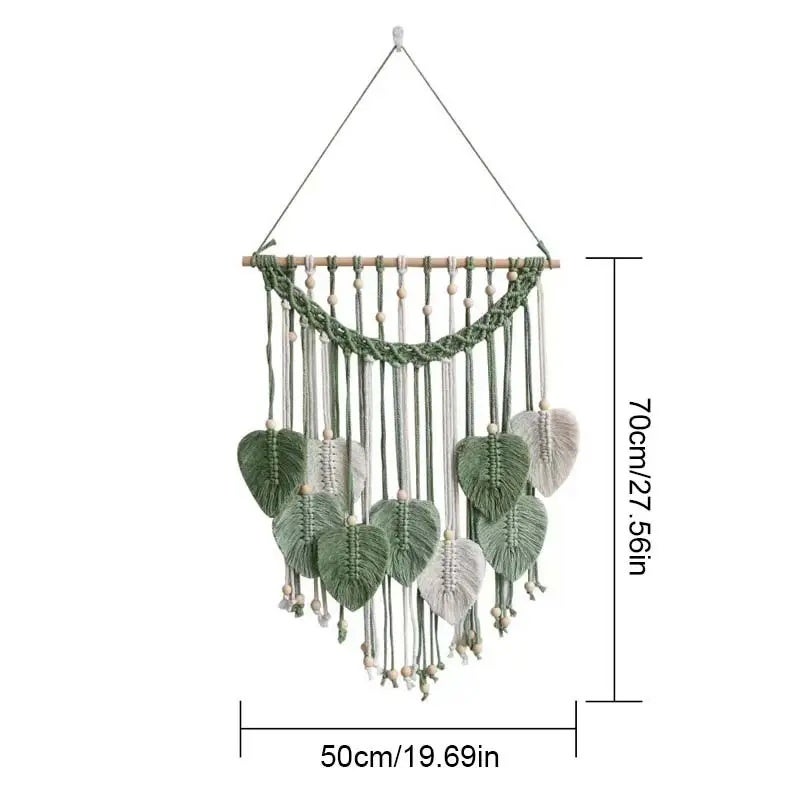 1 pièce de décoration murale en macramé avec feuilles - Décoration murale bohème chic et tissée à la main, pour chambre et salon - 5