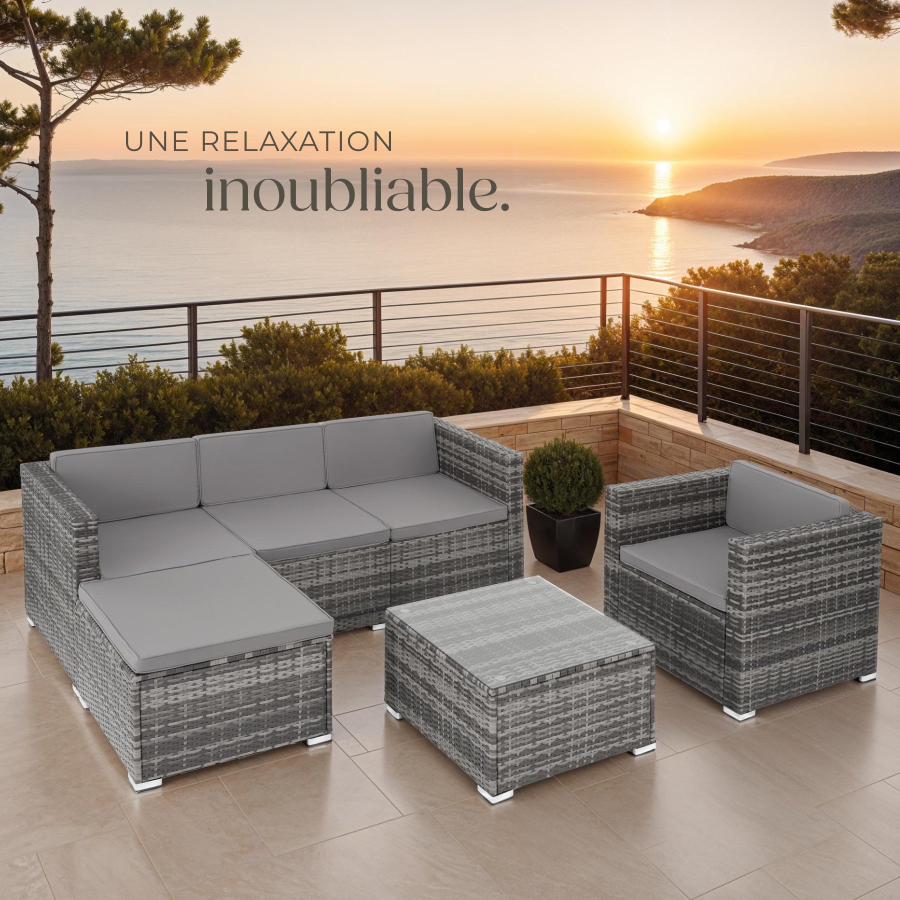 TECTAKE Conjunto de rattan para 4 a 5 pessoas - 8