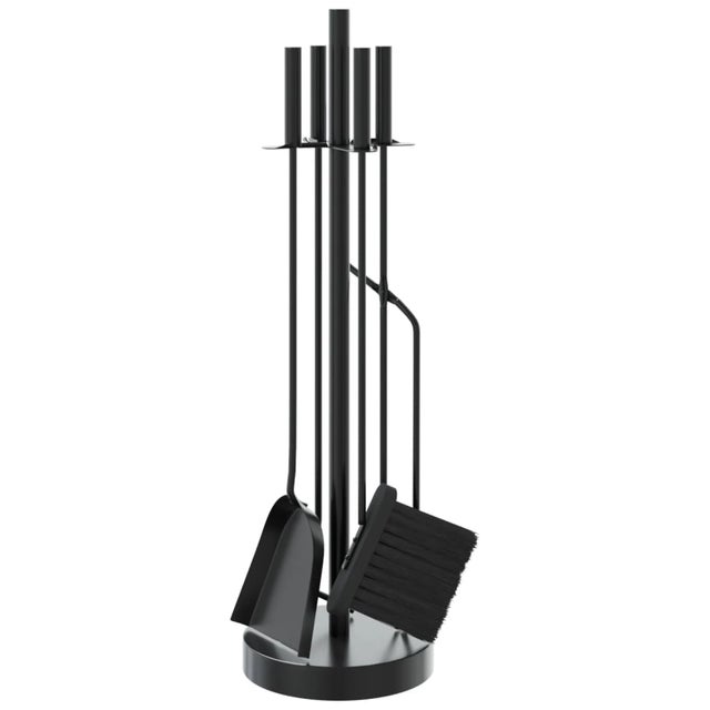 Set d'outils pour cheminée 5 pièces en acier noir 18 x 66 cm avec tisonnier, pince, balai et pelle