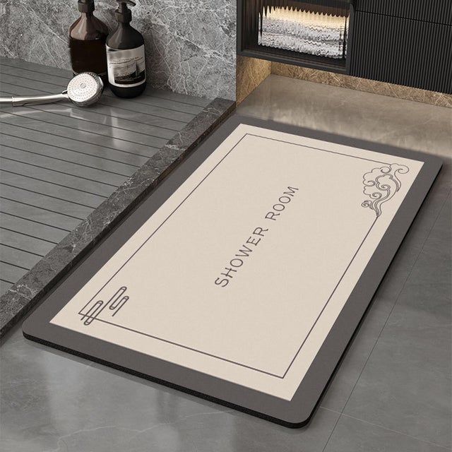 Tapis de Bain Absorbant, Antidérapant, Facile à Nettoyer, 50 x 80 cm, pour Salle de Bain, Cuisine et Entrée, Écru, Bordure Gris Foncé