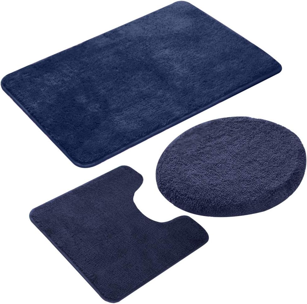 Zestaw 3 dywaników łazienkowych, antypoślizgowych, szybkoschnących, miękkich, wygodnych i chłonnych (granatowy)