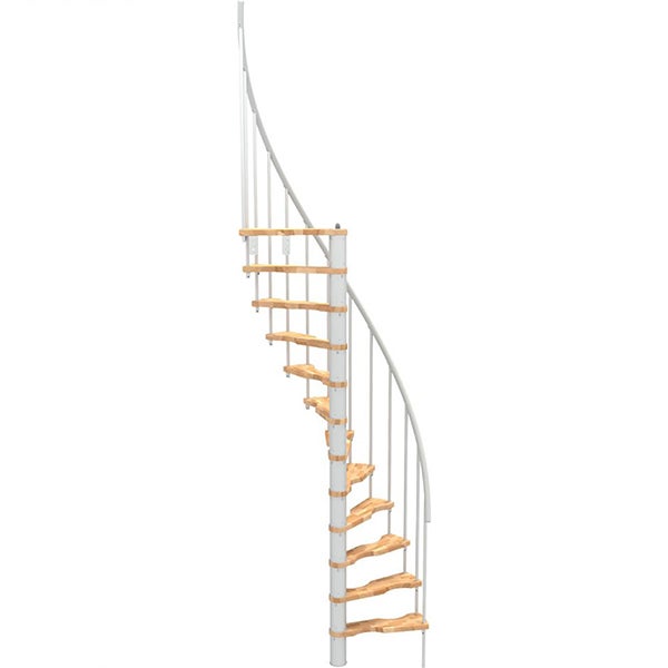 Escalier colimaçon 9 marches - Hauteur à franchir 1.90 à 2.35m - Structure blanche et marche hêtre - Diamètre 140cm - SUON140/BH-9