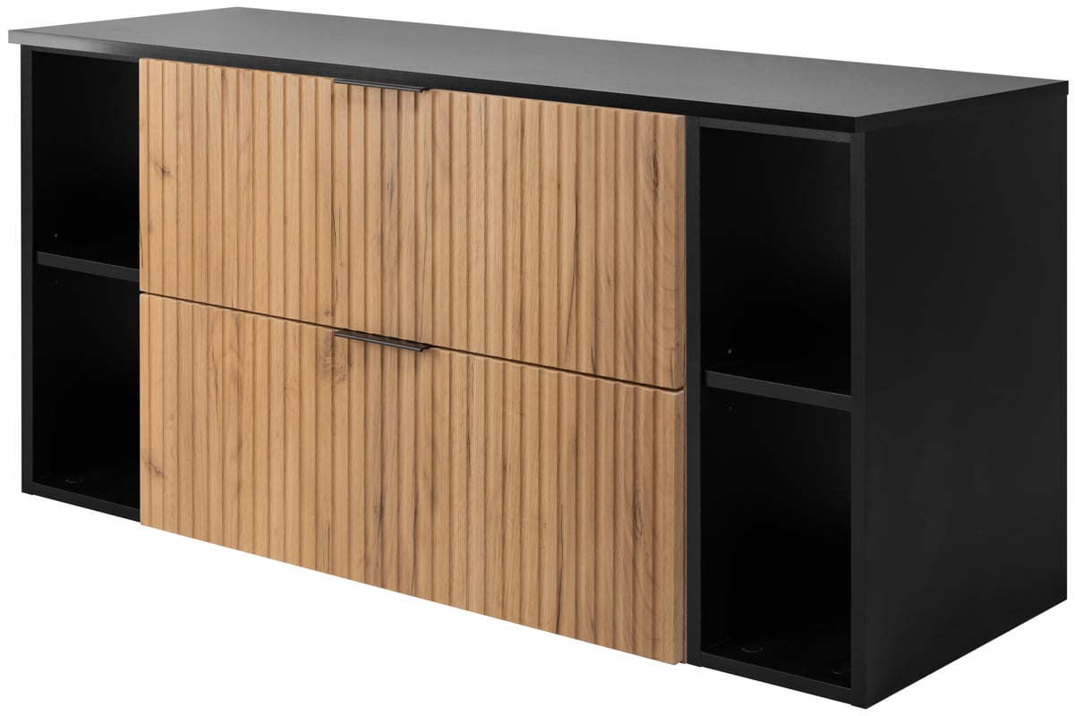 Zestaw łazienkowy FLOW 120 cm dąb craft czarny z regałami blat w zestawie