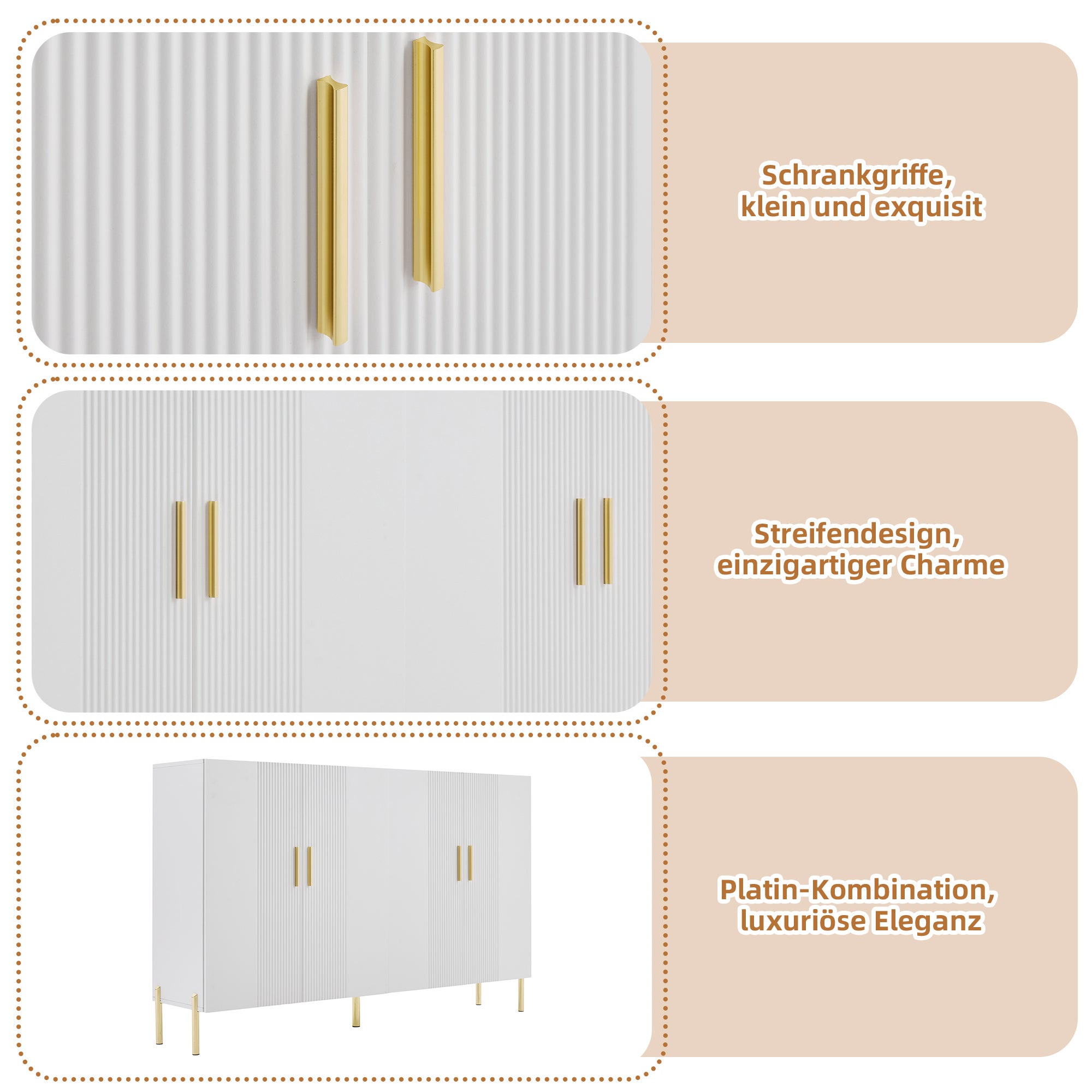 Buffet moderne avec 4 portes - 160 x 36.5 x 100 cm - Panneaux de particules - pour salle à manger - Blanc - 8