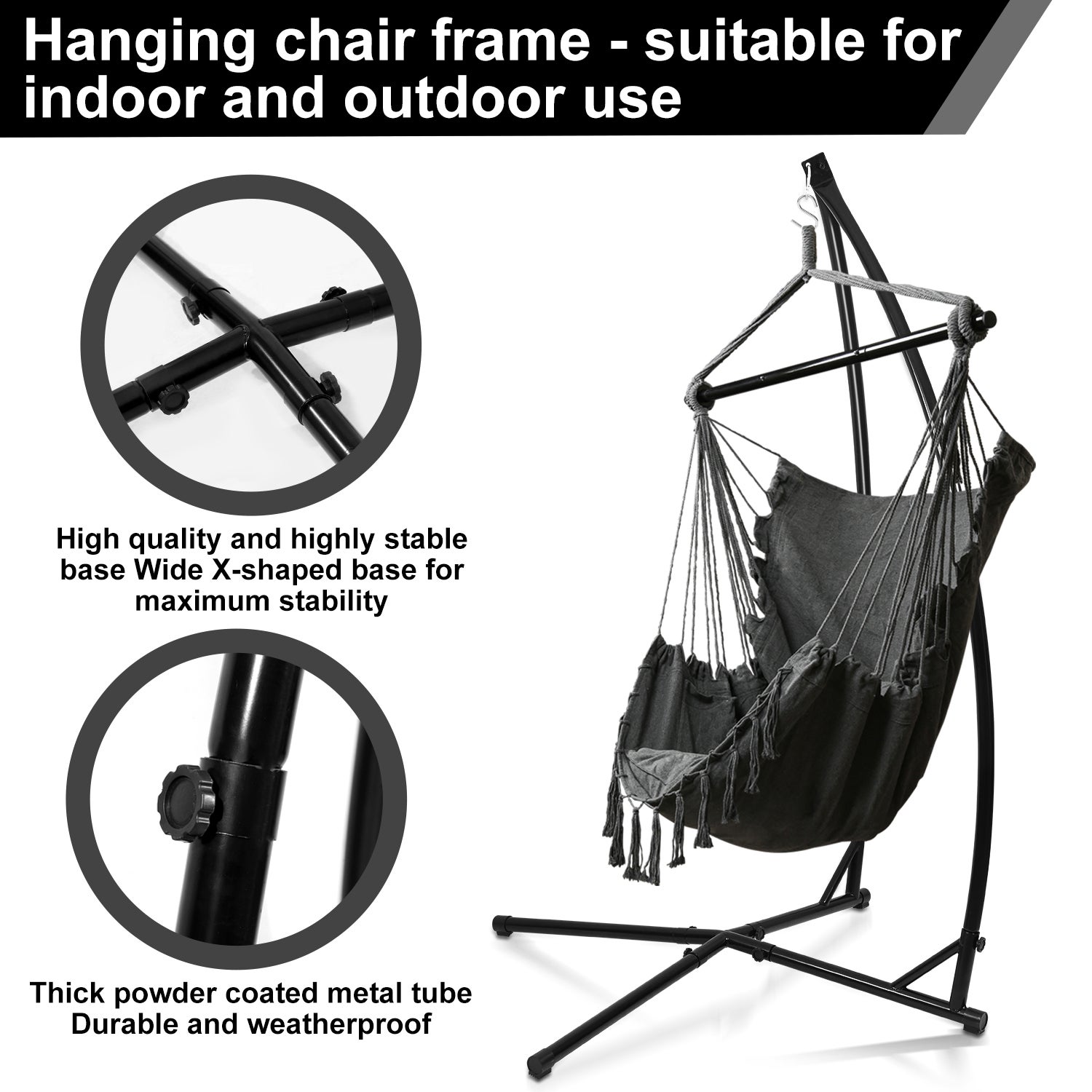 Cadre de fauteuil suspendu, Cadre balançoire hamac chaise suspendu soutien support fauteuil en métal 215 cm, Charge maximale 150 kg - 3