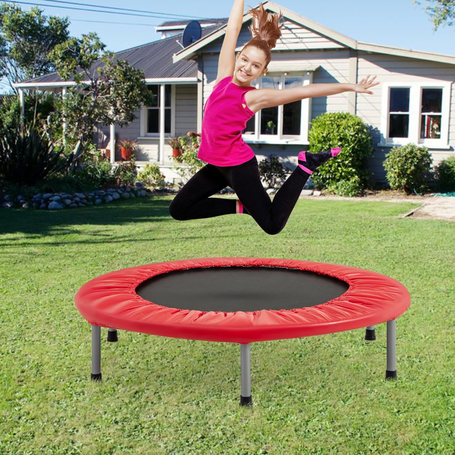 Składana Mini Trampolina, Trampolina Sportowa do Użytku w Pomieszczeniach z Matą Zabezpieczającą, Maksymalne Obciążenie 150 kg, dla Dorosłych i Dzieci - 2