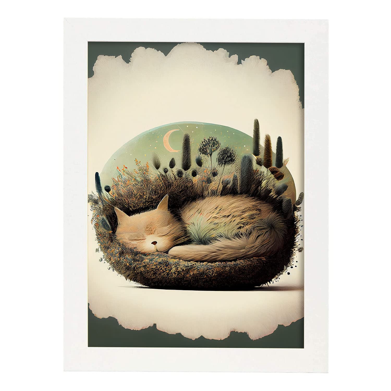 Nacnic poster de bosque de gatos en estilo precisionismo ilustraciones infantiles a todo color de animalitos durmiendo a3 marcos blanco