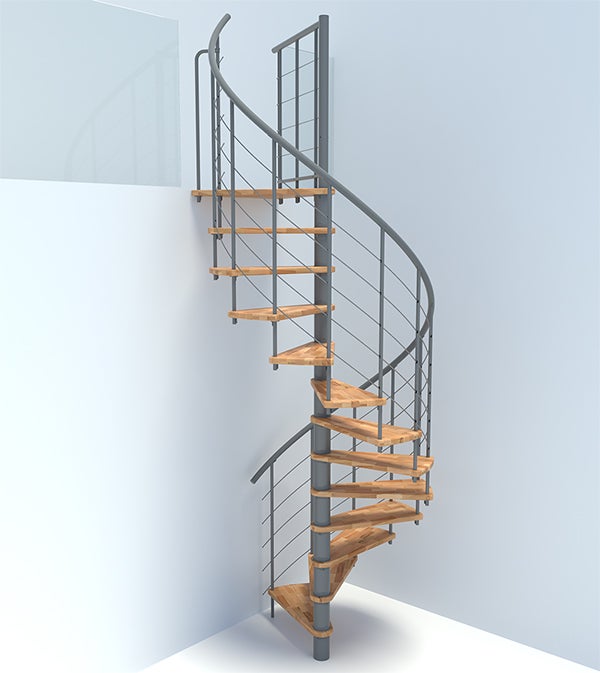 Escalier colimaçon 13 marches - Diamètre 140cm - Hauteur à franchir 2.54 à 3.05m - Gris et hêtre - VENE140-SGMNAT-13