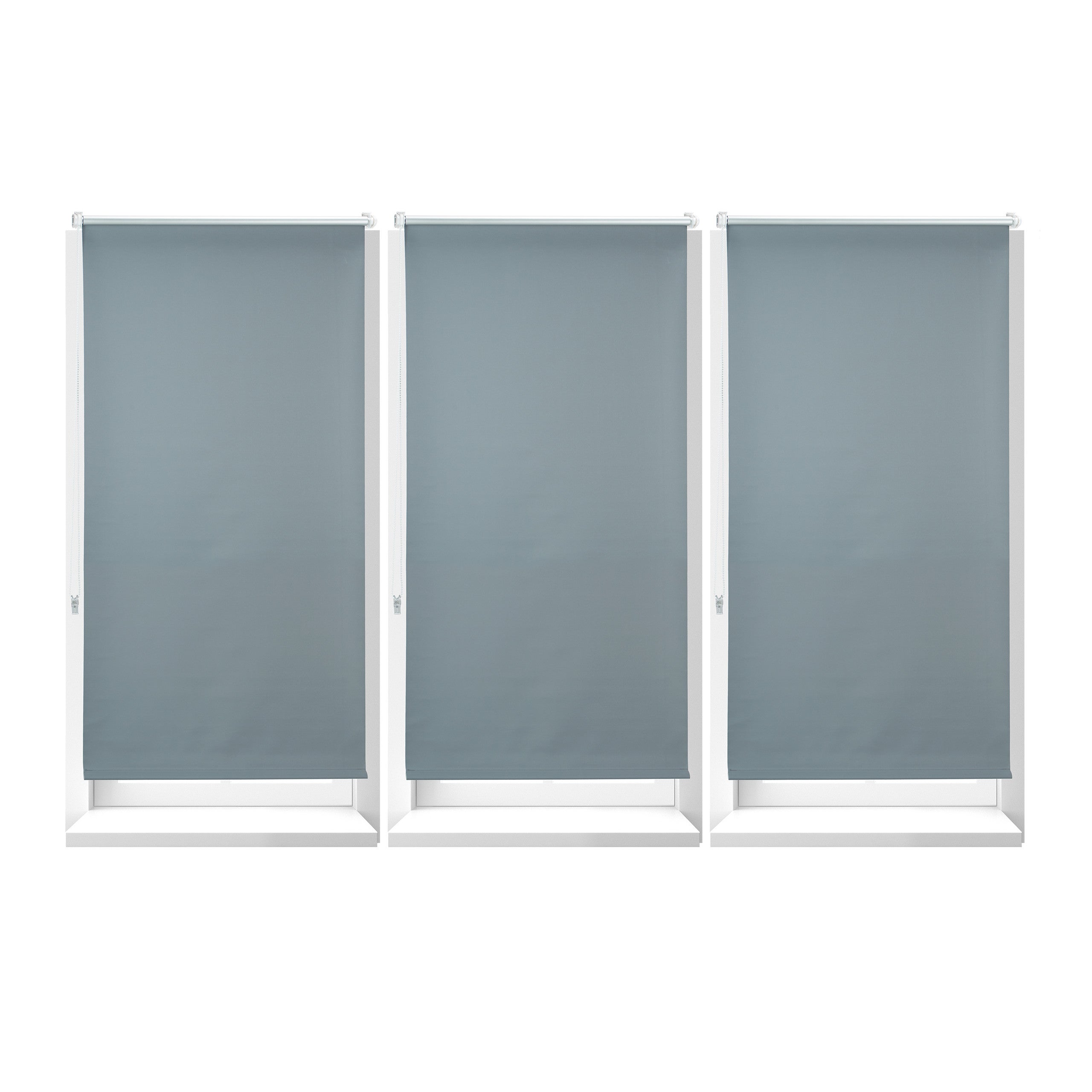 3 estores opacos térmicos, sin taladrar, enrollables, con cadena, 3 ud., tela-aluminio-plástico, 70 x 210 cm, gris