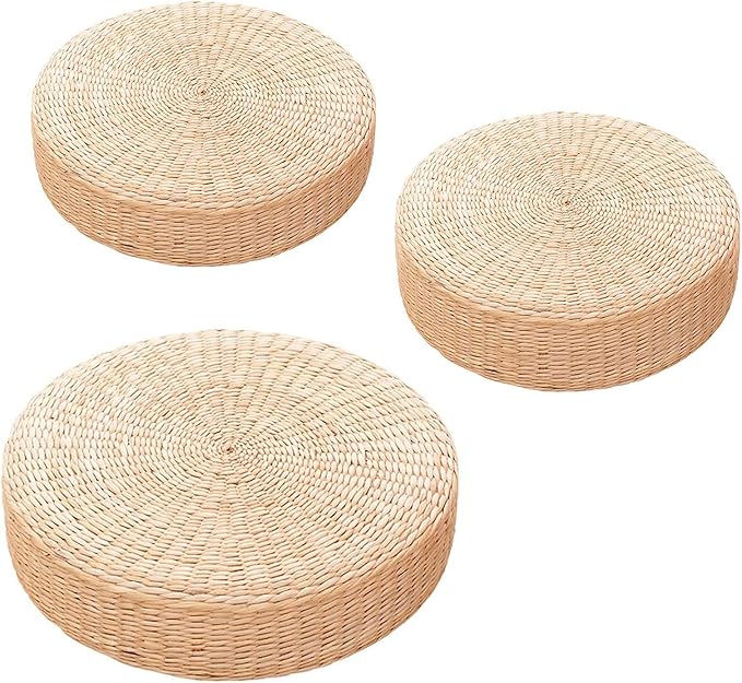 1 PCS - 40 cm Coussin de siège plat en paille, style japonais, en rotin tressé - Coussin rond pour tapis de yoga, pouf ou tatami - 4