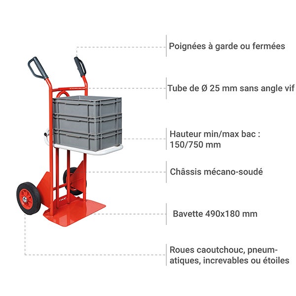 Diable porte-bacs - Roues caoutchouc - Charge max 250kg - 810005346 - 4