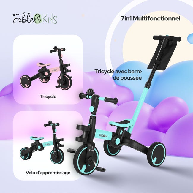 FABLEKIDS Tricycle 7in1 Enfant Tricycle Course Enfant Guidon Vélo