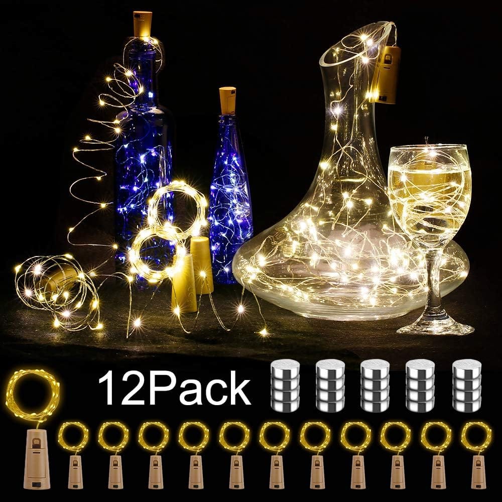 12 lampek LED do butelek - 20 lampek LED o długości 2 m - do samodzielnego wykonania dekoracji, nastrojowego oświetlenia na imprezę świąteczną (ciepła