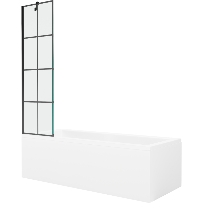 Mexen Cubik wanna prostokątna 160 x 70 cm z obudową i parawanem 1-skrzydłowym 50 cm, czarny wzór - 550316070X9505007077