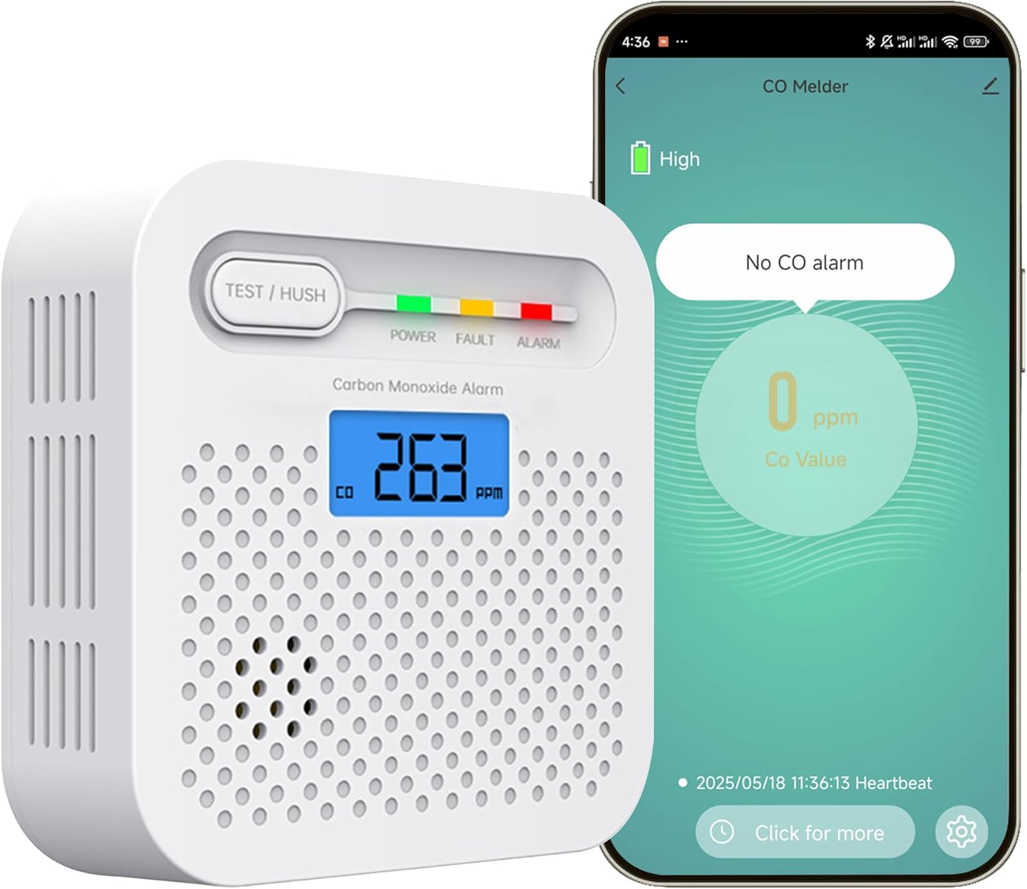 Inteligentny czujnik tlenku węgla, alarm tlenku węgla Wi-Fi do domu, czujnik CO z baterią o żywotności 10 lat
