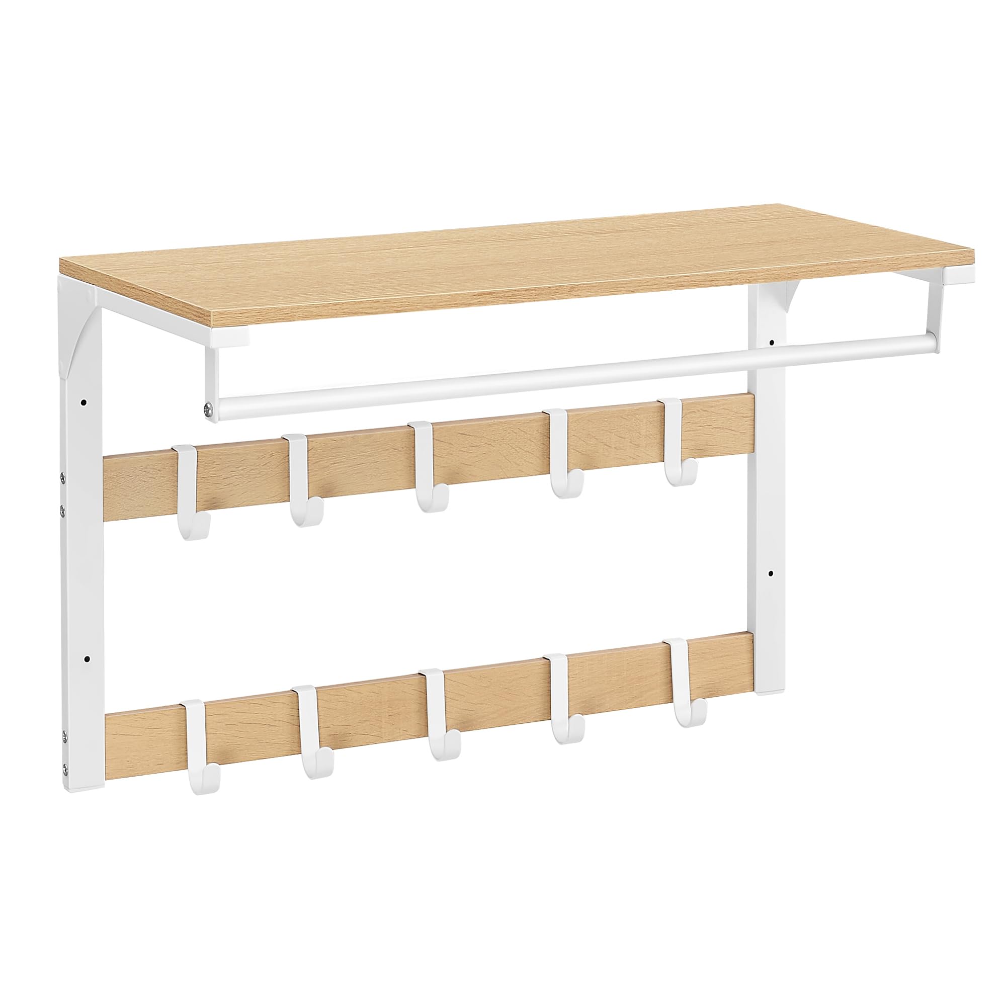 Vasagle Blanco Perchero De Pared Con Ganchos Roble Y - Imagen 3