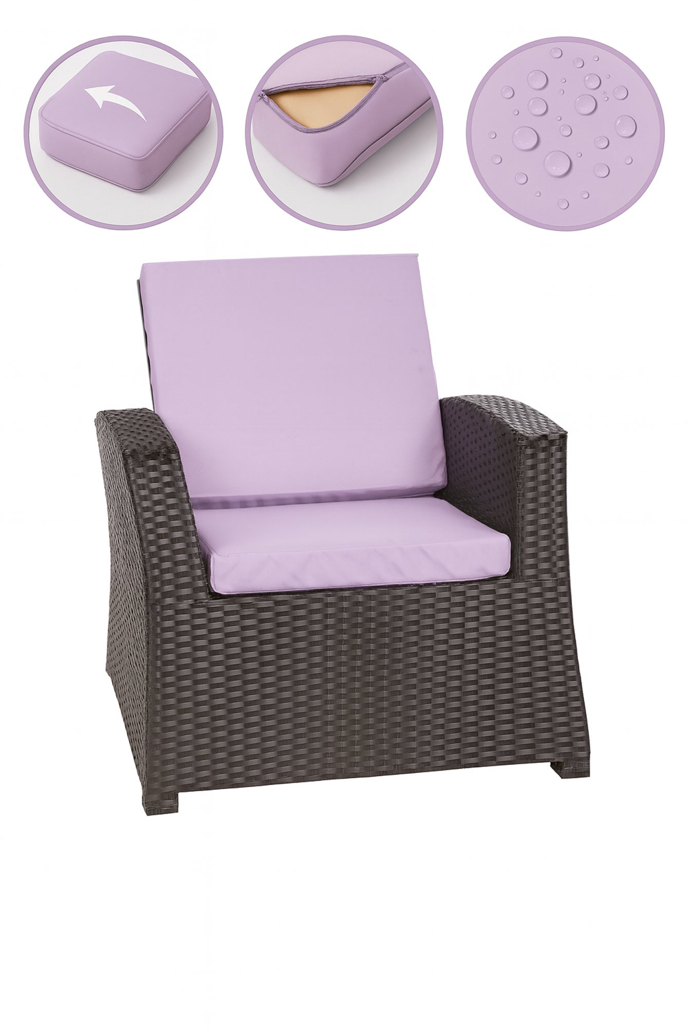 Cuscino per sedia in polyrattan 56x52x7cm Set da 6 cuscini per sedia- Cuscino per poltrona da giardino Viola/ cuscino schienale seduta per esterni - 6