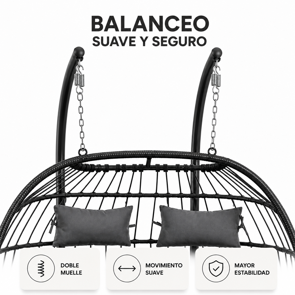 Cadeira suspensa desmontável 2 lugares cinza com almofada 280 kg - 4