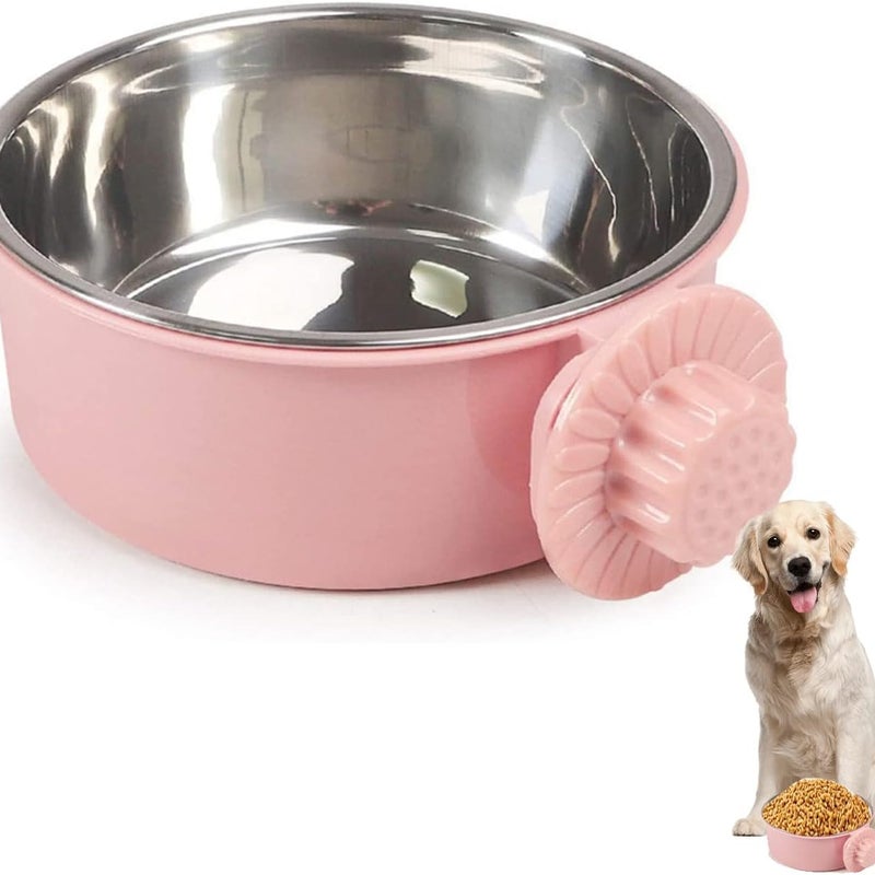 1 x 13,5 cm średnicy, różowa, wisząca, wyjmowana miska na karmę i wodę ze stali nierdzewnej dla psów, kotów i małych zwierząt