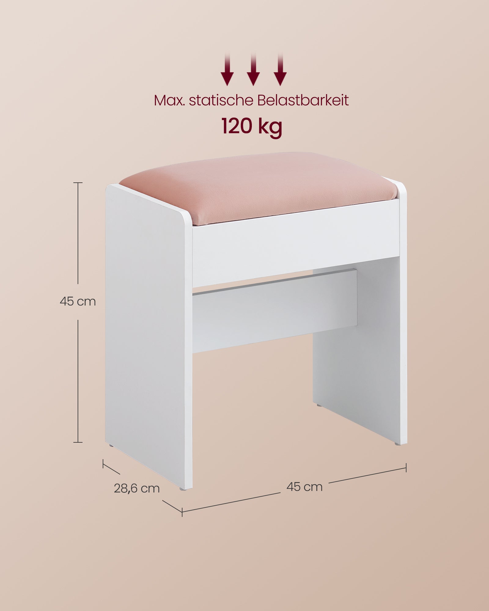 Tabouret de Coiffeuse, en Velours, Patins Antidérapants, Blanc Mat et Rose Bonbon - 5