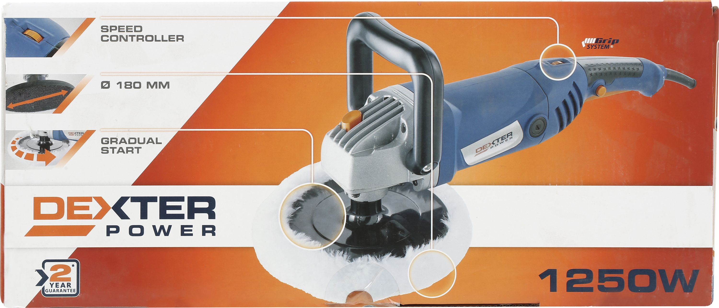 DEXTER - Polisseuse d'angle filaire - Ø 180 mm - 1250 W - Poignée antivibrations - 600 à 3300 tours / min - 230 V - Machine à polir et lisser - - 8