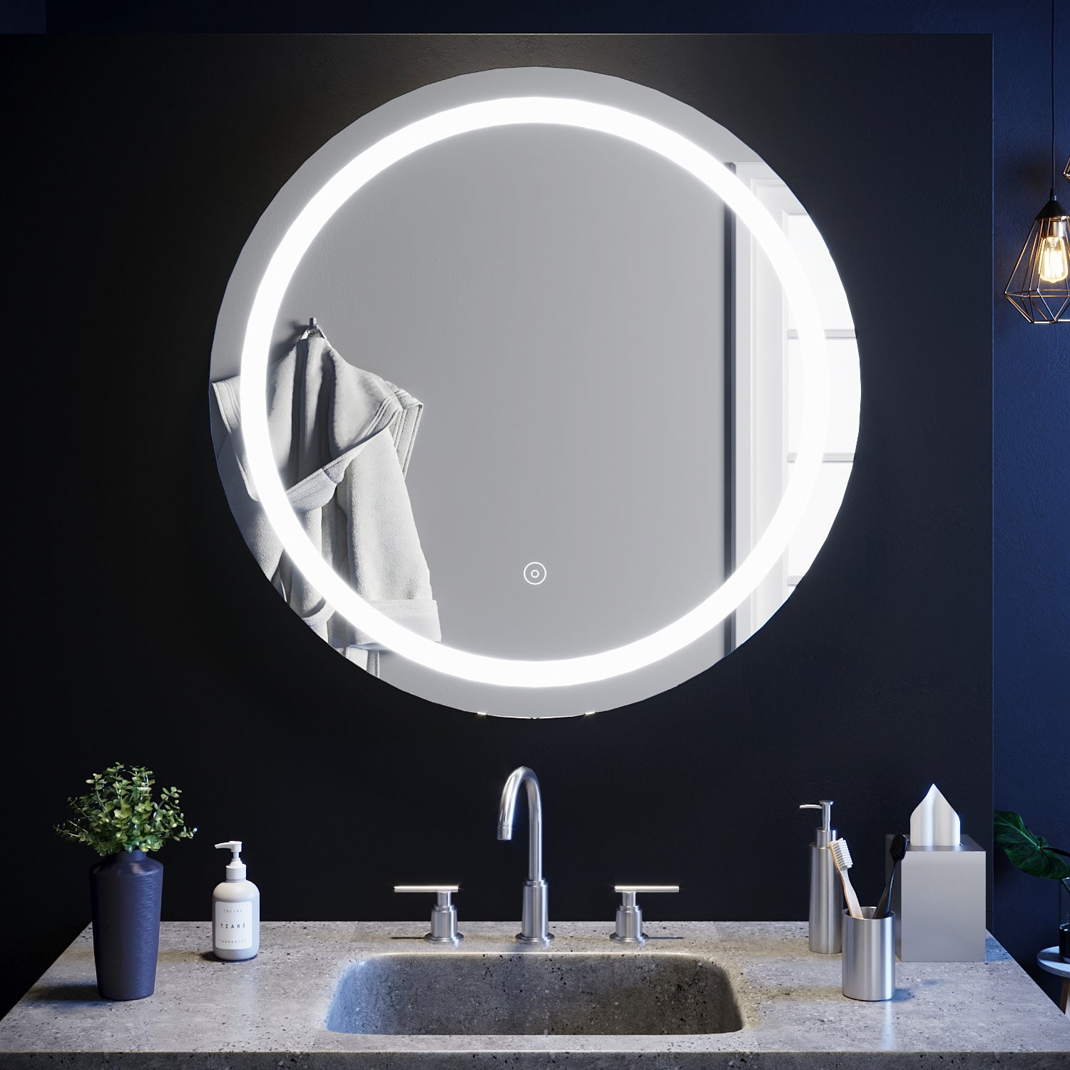 Sirhona espejo de baño redondo espejo led 80cm espejo antivaho con iluminación integrada espejo de pared redondo blanco frío