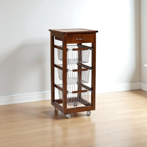 Carrello Cucina In Legno Noce - Con Cassetto E Cestelli, Ruote, 39x29x82 Cm - Foto 2