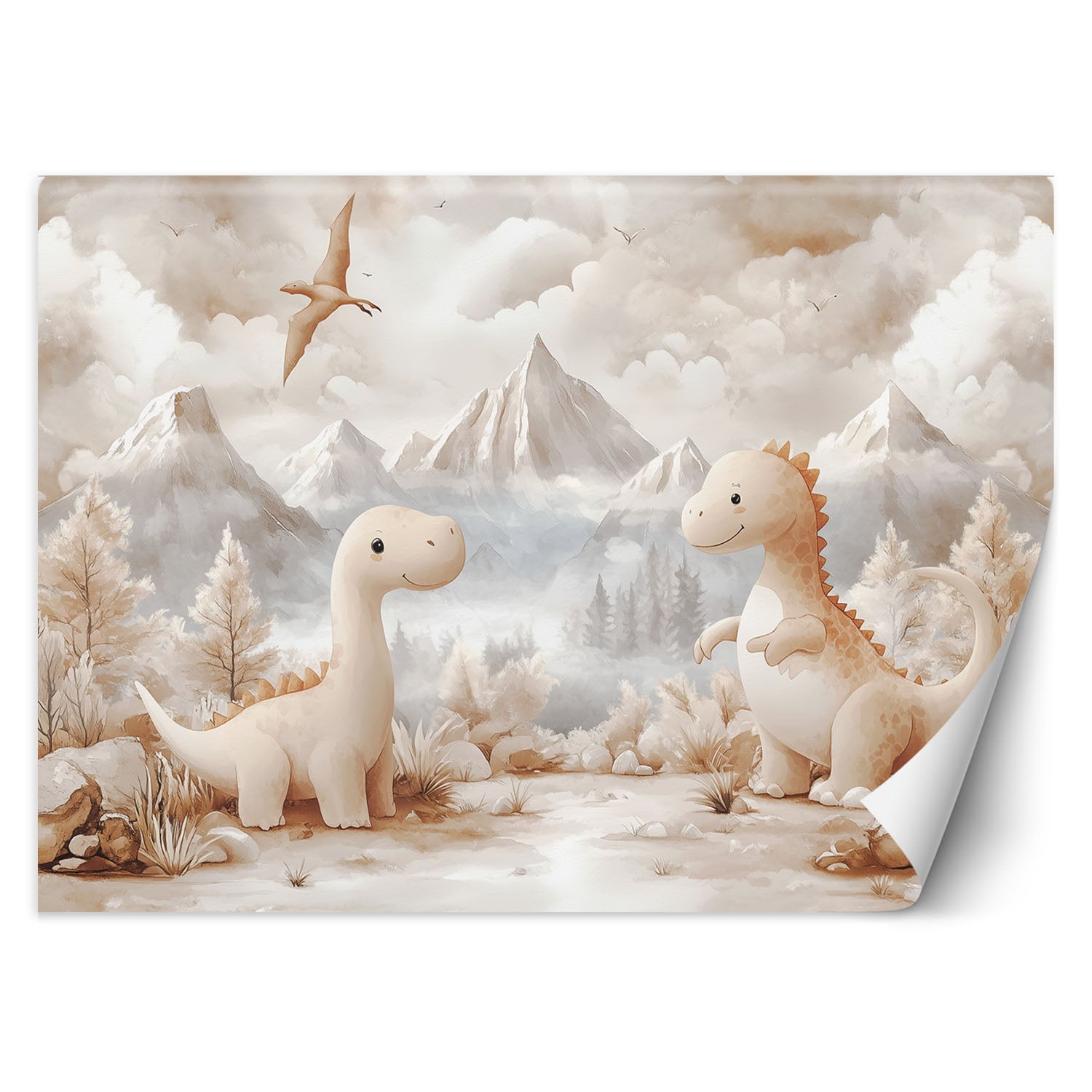 Fototapeta do pokoju dziecka, Urocze małe Dinozaury Krajobraz Beżowy 300x210