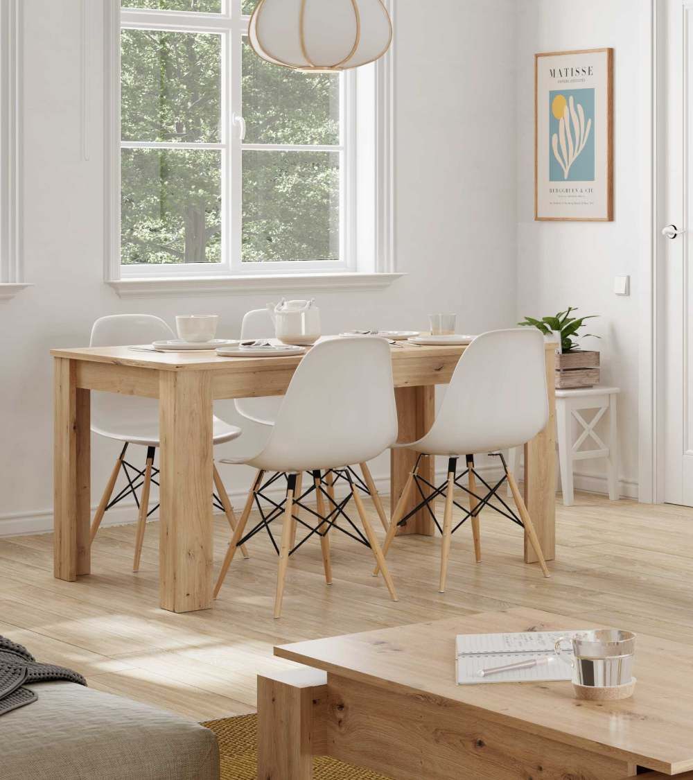 Mesa comedor extensible de 140-190x90 cm KATIA, en Roble Nodi - 5