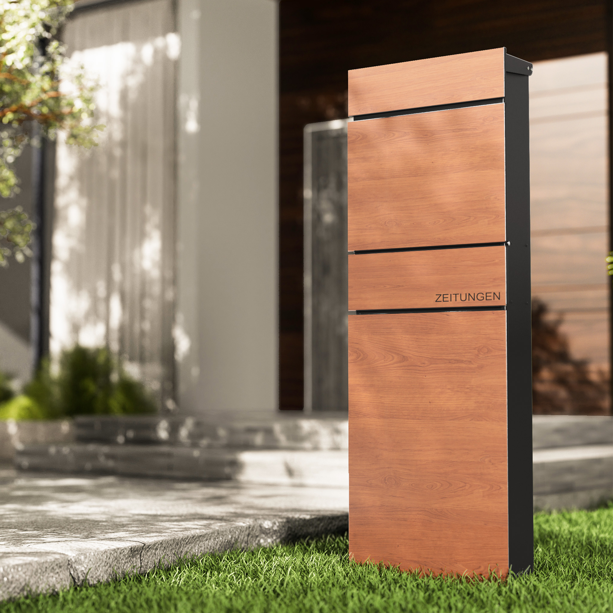 Wiltec Buzón de pie aspecto madera con compartimento para