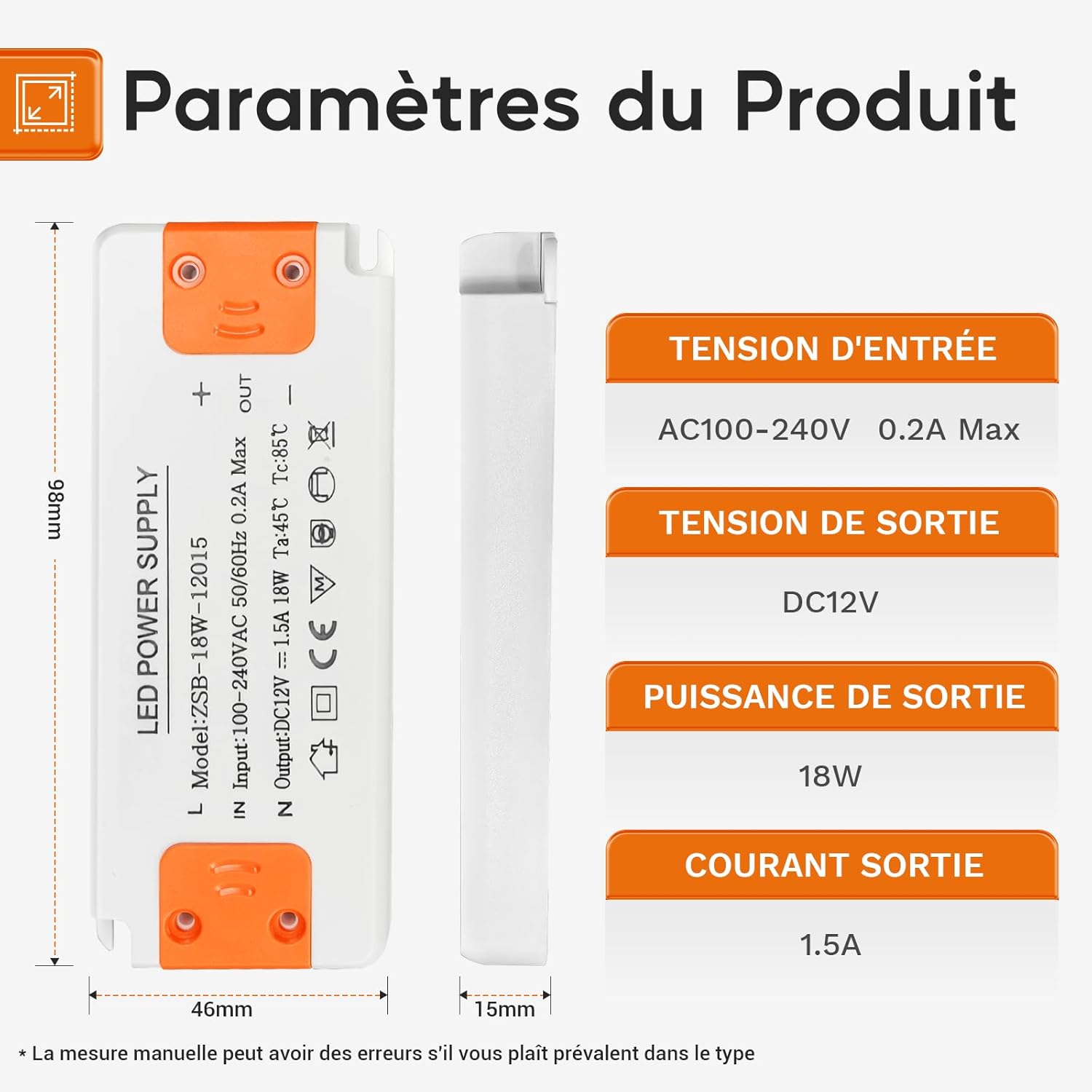 Transformateur 220V 12V - 230V Transformateur Led Driver, 18W 1.5A Alimentation Transfo 12V, Sans Bruit, Pour Lampes HalogèNes G4 Mr16 Gu5.3 - 4