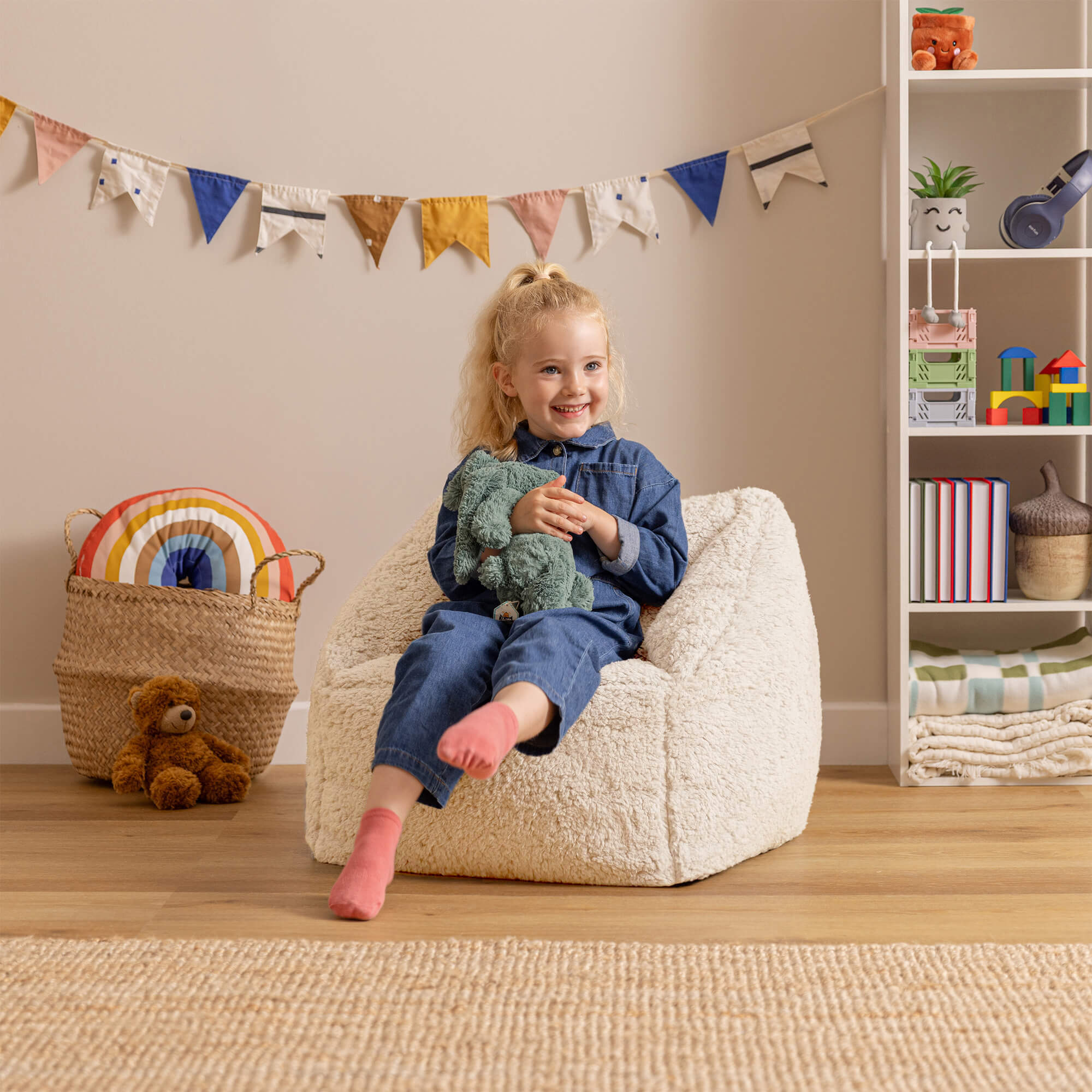 Lot de 2 poufs fauteuils enfant Icon polaire beige, chambre, salon, 55x55cm Oeko-Tex® - 3