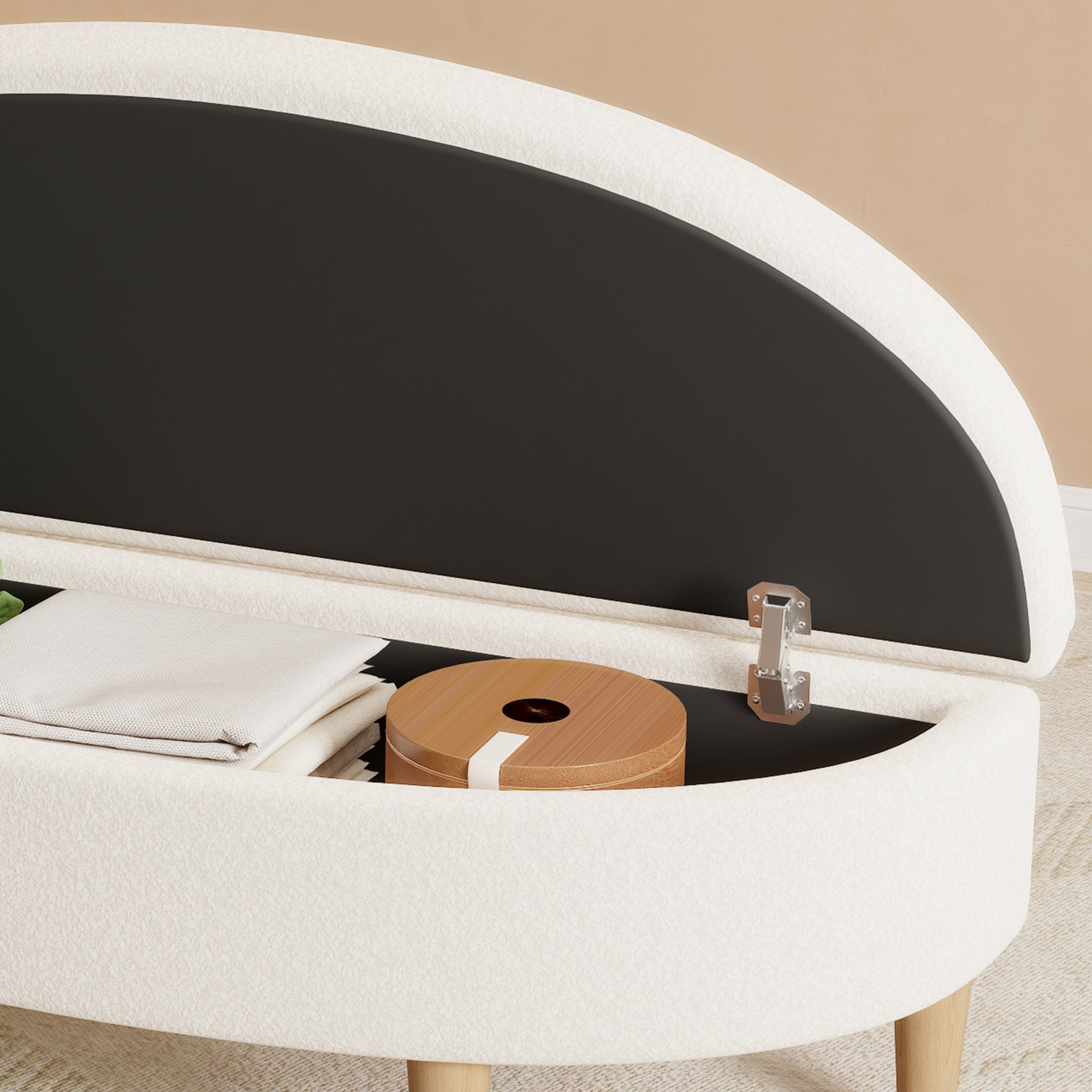 Banc de chevet semi-circulaire en peluche avec espace de rangement - 119 x 40 x 39 cm - pour chambre ou salle à manger - Gris - 8