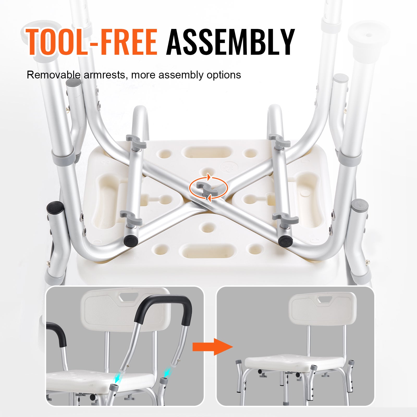Siège Douche Antidérapant Hauteur Réglable VEVOR 39-52 cm Chaise de Douche 158,8 kg Fauteuil de Bain avec Accoudoirs Dossier Aide la Douche Personnes - 7