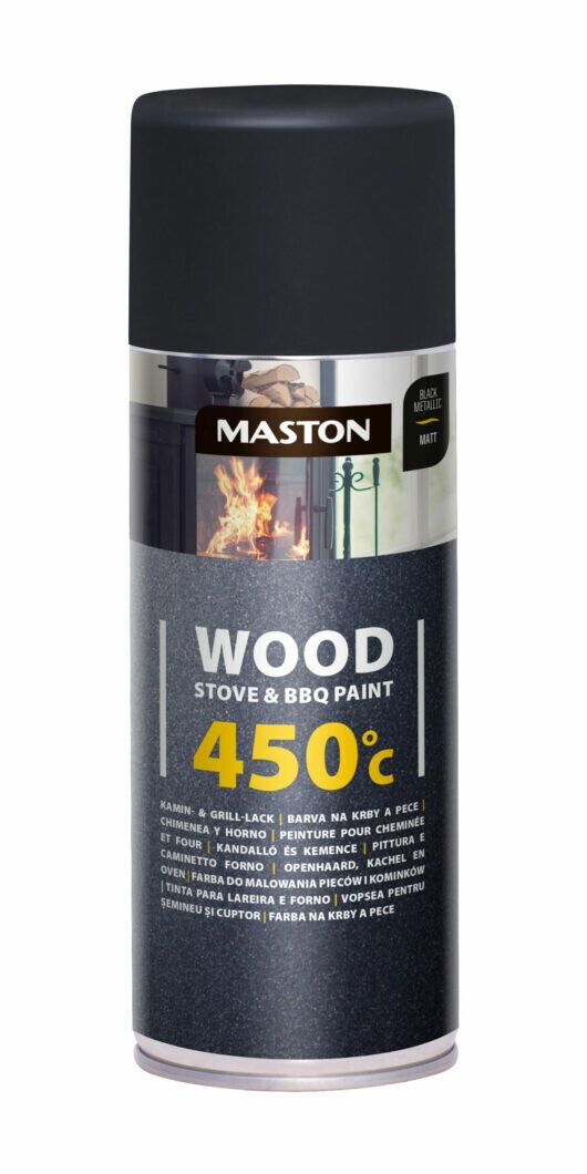 Peinture en aérosol pour Poêle à Bois et Barbecue Maston - Noir métallisé - Laque en Spray Résistante à la Chaleur - 400 ml