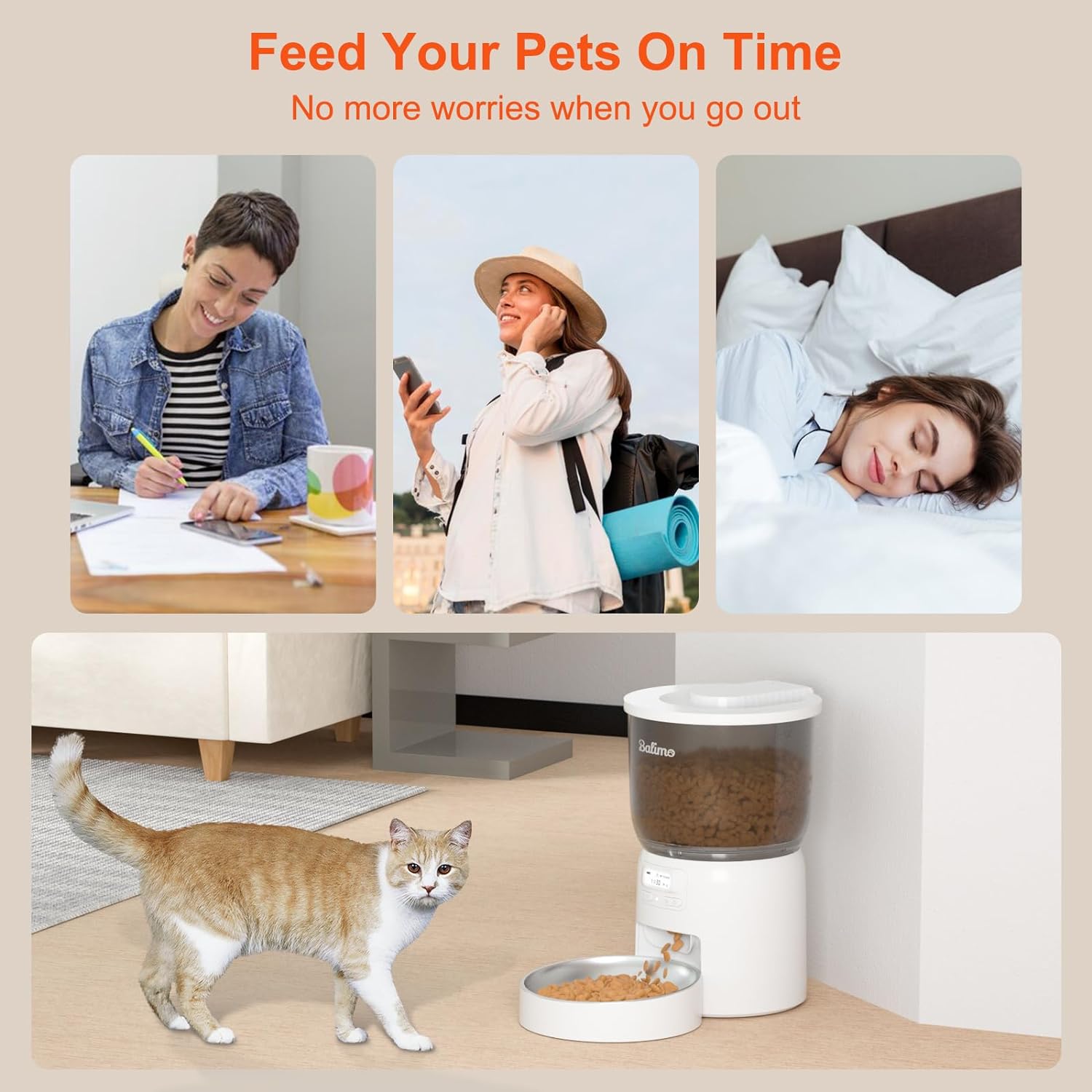 BalimoPet 3L Distributeur de Croquettes Blanc pour Chat/Chien, ,Minuterie Programmable/Fonction Enregistrement,avec Bol en Inox,Jusqu'à 6 Repas/Jour - 5